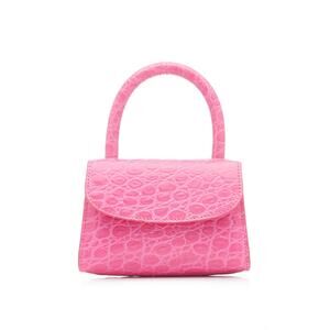 By Far Mini Pink Leather Croc-Embossed Shoulder Bag